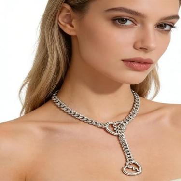 Imagem de Colar gargantilha ajustável com design de coração punk gótico Y-Lariat joia para mulheres ousado presente moderno amizade presentes para mulheres dia dos namorados, Medium, Latão, Sem Pedra Preciosa