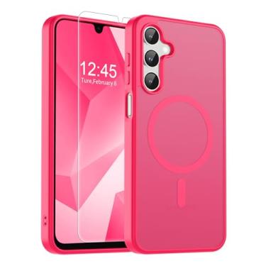 Imagem de SUPFINE Capa magnética para Samsung Galaxy A16 5G com protetor de tela, (compatível com MagSafe) (proteção contra quedas de grau militar) capa de telefone fina translúcida à prova de choque, rosa