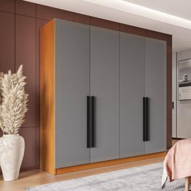 Imagem de Guarda Roupa Roupeiro 4 portas 4 gavetas Valência Freijó Cinza Politorno Móveis