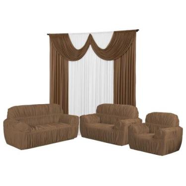 Imagem de Kit Cortina Paris 3 Metros+Capa De Sofá 3, 2 E 1 Lugares Jogo Promoção