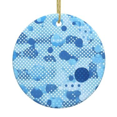 Imagem de Estampa de bolinhas azuis para pendurar em cerâmica de Natal, pingentes de porcelana, decoração criativa de Natal