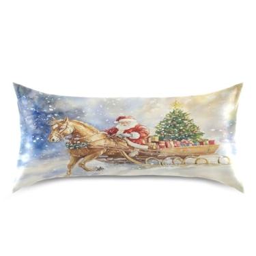 Imagem de Blueangle Fronha de cetim de rena de Papai Noel para cabelo e pele, fronha de seda, tamanho king (50,8 x 101,6 cm) - Capas de almofada de cetim com fecho de envelope (840)