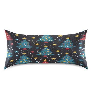 Imagem de Blueangle Fronha de cetim com desenho animado de árvores de Natal para cabelo e pele, fronha de seda, tamanho king (50,8 x 101,6 cm) - Capas de almofada de cetim refrescantes com fecho de envelope