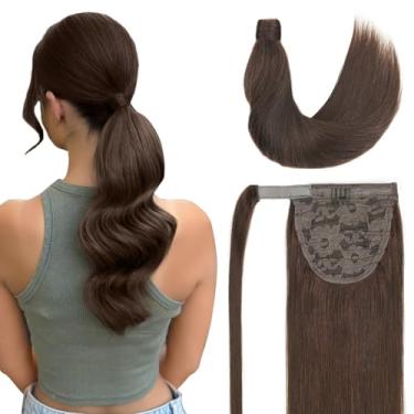 Imagem de Amygirl Extensão de rabo de cavalo cabelo humano 40,6 cm castanho médio sedoso liso clipe em rabo de cavalo extensões de cabelo cabelo real envolver rabo de cavalo peça de cabelo para meninas (40,6 cm
