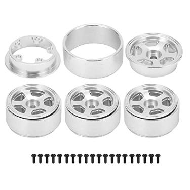 Imagem de Ainoli 4 peças rodas beadlock liga de alumínio cinco raios pneus de esteira com parafusos para axial scx24 90081 1/24 carro de controle remoto (Prata)