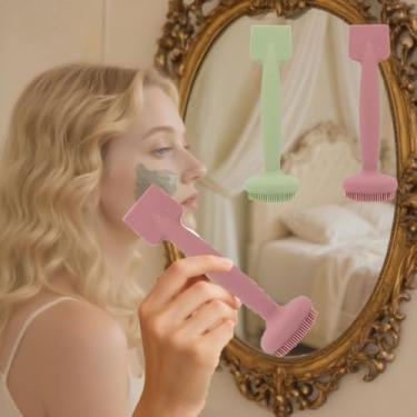 Imagem de Escova de máscara facial de cabeça dupla 2 em 1, escova de limpeza de máscara de silicone, ferramenta de raspagem de superfície de filme de lama, 2 peças, verde e rosa