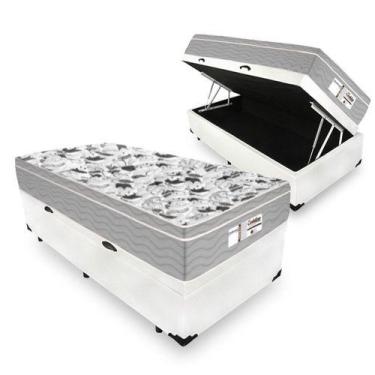 Imagem de Cama Box Baú Solteiro Tecido Sintético Branco com Colchão de Molas Ens