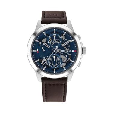 Imagem de Tommy Hilfiger Relógio automático masculino – Aço inoxidável, resistente à água de 5 ATM, relógio moderno e elegante, presente para ele, 43 mm, Preto, Vestido