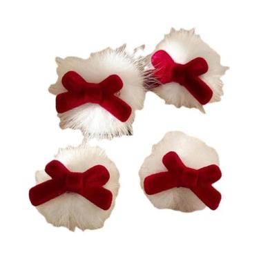 Imagem de Conjunto De 4 Presilhas De Cabelo De Pelúcia Com Laço Vermelho Para Mu