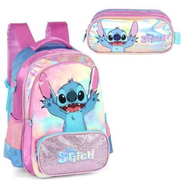 Imagem de Kit Mochila Bolsa Lilo Stitch Escolar Costas Roxo Com Estojo - Disney