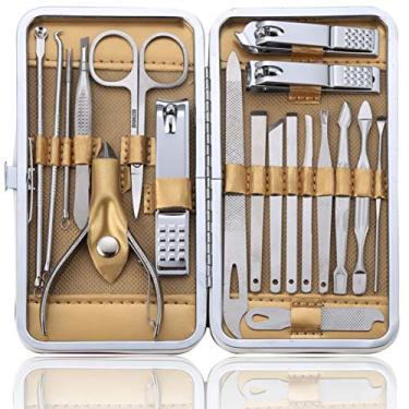 Imagem de Conjunto de manicure kit pedicure profissional 19 peças de cortador de unhas para homens e mulheres aço inoxidável Cortador afiado tesoura de pelo nariz... Unhas pretas e unhas dos pés com capa portátil (vermelho vinho_19 peças)