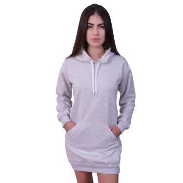 Imagem de Vestido Moletom Feminino Com Bolso E Capuz Cinza