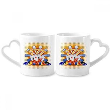 Imagem de Conjunto de canecas de porcelana casino com fichas de dados de cassino ilustração de pôquer casal conjunto de canecas de cerâmica para amantes,