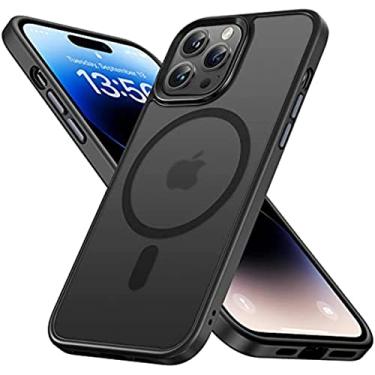 Imagem de Danmus Capa magnética para iPhone 14 Pro, compatível com Magsafe, proteção contra quedas de nível militar, toque final fosco translúcido com teclas de metal, anti-impressão digital