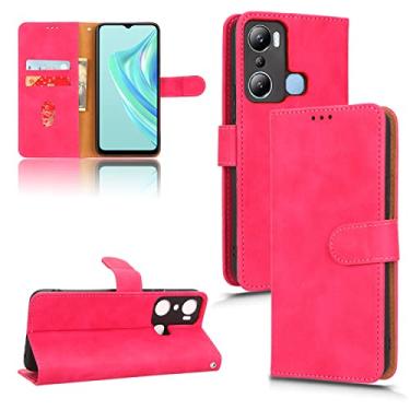 Imagem de Capas de telefone Business Skin Feel compatíveis com Infinix Hot 20i Hot 20 i Capa de couro slots para cartão clipe de carteira capa de telefone à prova de choque (rosa vermelha, Infinix Hot 20i)