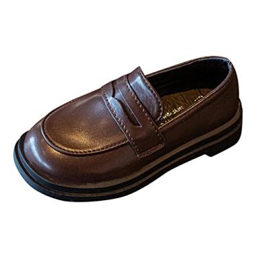 Imagem de Sapatos de couro pequenos para meninos primavera e outono crianças pretas crianças grandes moda desempenho botas de chuva bebê, Marrom, 9-9.5 anos