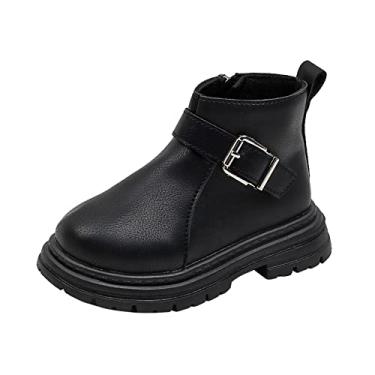 Imagem de Botas de moda infantil para meninas estilo inglês botas simples com zíper lateral para meninos moda branca sapatos para meninas, Preto, 4.5-5 anos