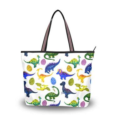Imagem de ColourLife Bolsa tote com alça superior de dinossauros de aquarela em branco bolsa de ombro para mulheres e meninas, Multicolorido., Medium