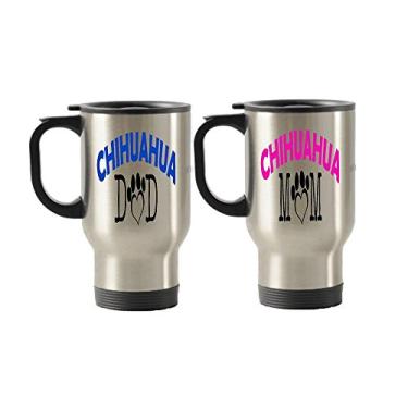 Imagem de Chihuahua Dad and Mom Dog ideia de presente de aço inoxidável viagem isolado caneca (casal)