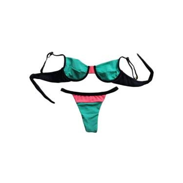 Imagem de Biquìni Meia Taça Aro sem Bojo Calcinha Fio Dental e Fita Lateral