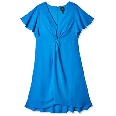 Imagem de Adrianna Papell Vestido feminino de crepe viscoelástico na frente, Azul elétrico, 40