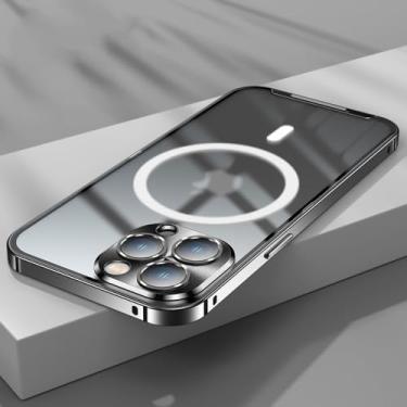Imagem de Capa magnética para iPhone 15 14 13 12 11 Pro Max fosco ultrafino metal vidro de liga de alumínio, preto, para iPhone 14