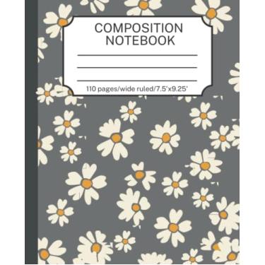 Imagem de Caderno de composição preto pautado largo: cadernos de composição fofos, regra ampla para meninas adolescentes | Material escolar