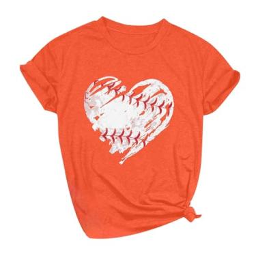 Imagem de Camisetas femininas de beisebol de manga curta com estampa solta de gola redonda, Laranja, G