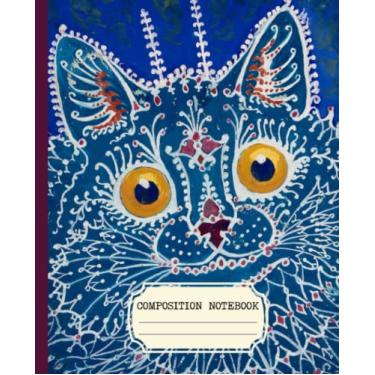 Imagem de Caderno de composição: design de capa de gato gótico azul estético vintage