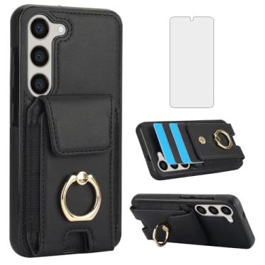 Imagem de Asuwish Capa de telefone para Samsung Galaxy S23 Plus S23+ 5G com protetor de tela de vidro temperado capa carteira e anel fino porta-cartão celular de couro S23plus 23S + S 23 23+ SM-S916U 16.8 cm