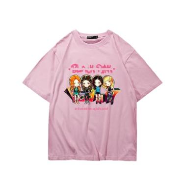 Imagem de Camiseta B-Link K-pop Support estampada Born Pink Contton gola redonda camisetas com desenho animado, rosa, XXG