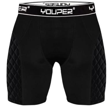 Imagem de Youper Shorts deslizantes acolchoados com compressão Elite adulto com bolso para beisebol, futebol (preto/prata, pequeno)