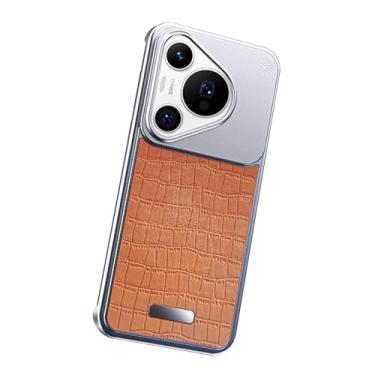 Imagem de HAO RIYLN Capa para Huawei Pura 70 Ultra/70 Pro +/70 Pro/70, capa de couro de liga de alumínio, textura de crocodilo, fina, sem moldura, aromaterapia, 70 Ultra