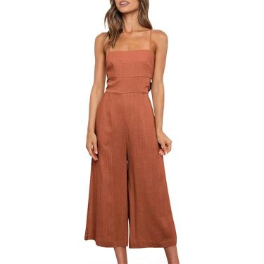 Imagem de Calça casual feminina macacão casual feminino alças amarrar nas costas macacão elegante casual cintura alta perna larga com bolsos, laranja, l