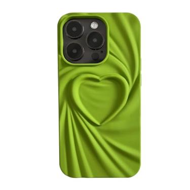 Imagem de Capa de telefone personalizada de cor sólida padrão de coração plissado 3D compatível com iPhone 15 Plus, verde