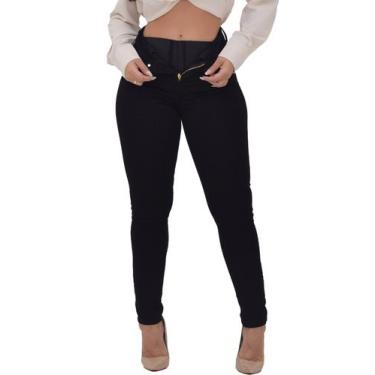 Imagem de Calça Feminina Super Lipo Sawary Jeans Cintura Alta em Sarja, Preto fo