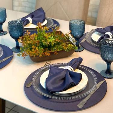 Imagem de Kit Mesa Posta Sousplat Completo LISO Varias Cores - MUMUDECOR, AZUL M