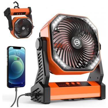 Imagem de Ventilador Portátil com Bateria Recarregável, Luz LED e 4 Velocidades, 5V, KITWLEMEN, Laranja