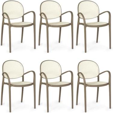 Imagem de Kit 6 Cadeiras de Jantar Roma com Braço para Sala e Cozinha - Branco/C