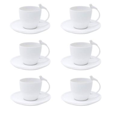 Imagem de Cj 6 Xícaras P/Chá C/Pires de Porcelana Birds Branco 200ml Wolff