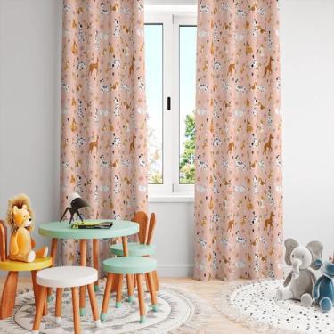 Imagem de Cortina Tecido Oxford Quarto Infantil Cachorrinhos Flores Rosa - 280x2