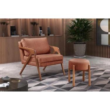 Imagem de Poltrona Decorativa Mona Luxo Madeira Maciça Linho Terracota - TH Deco