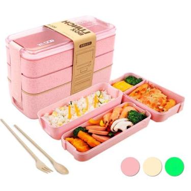 Imagem de Marmita Fitness Lunch Box 900ml 3 Divisórias Com Garfo Que Também É Fa