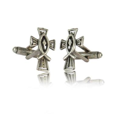 Imagem de Abotoaduras prateadas de crucifixo com caixa de apresentação Cuff-Daddy
