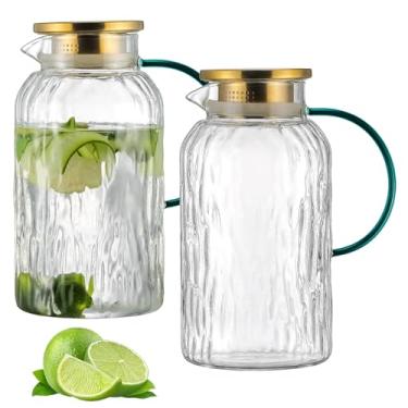 Imagem de Buaic Pacote com 2 jarras de vidro com tampa e bico, jarra de água de 2 litros para geladeira, garrafa de água de vidro borossilicato transparente para bebida fria, café, limonada, chá gelado, jarro