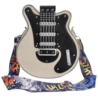Imagem de Lyuxhetaokdiq Bolsa tiracolo masculina e feminina de couro sintético em formato de guitarra, Bege, L12.21*W11.03*H3.35 inches