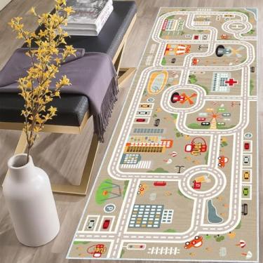 Imagem de Tapete de trem de carro infantil, 2'17.8 cm x 25.4 cm Tapete para meninos, tapete de brinquedo para sala de jogos, quarto de criança, suporte antiderrapante (cinza, 2'17.8 cm x 25.4 cm)