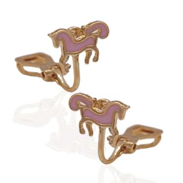 Imagem de Brinco de Pressão Infantil BP - Cavalinho Rosa | Banhado a Ouro 18K ou Prata 925 | Clipe Retrô Confortável I Produto Brasileiro (Ouro)