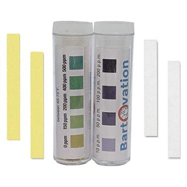 Imagem de Bartovation Kit de Teste de Desinfetante de Restaurante para Amônio Quaternário Qac 0-500 Ppm Quat e Cloro 10-200 Ppm Papel de Teste Químico para Serviço de Alimentação 2 Frascos de 100 Tiras de Papel