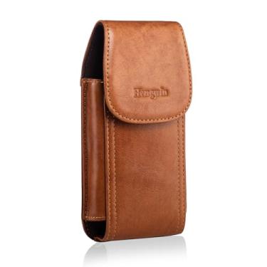 Imagem de Hengwin Coldre de couro genuíno Samsung Note 20 Ultra, capa com clipe para cinto para celular Samsung Galaxy A12 A32 S22 Ultra 5G S10+ S9+ S8 Plus Note 10+ 9 8 (compatível com celular com capa) (marrom)